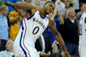 OMAHA, NE - MARCH 18:  Thomas Robinson #0 of the Kansas Jayhawks celebrates against the Purdue Boilermakers during the third round of the 2012 NCAA Men's Basketball Tournament at CenturyLink Center on March 18, 2025 in Omaha, Nebraska.  (Photo by Eric Francis/Getty Images)