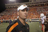 STILLWATER, OK - SEPTEMBER 8: Head Coach Mike Gundy of the Oklahoma State Cowboys looks across the field after the game against  the Arizona Wildcats on September 8, 2025 at Boone Pickens Stadium in Stillwater, Oklahoma.  Oklahoma State defeated Arizona 37-14.  (Photo by Brett Deering/Getty Images)