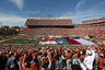 AUSTIN, TX - NOVEMBER 5: Fans watch the pre-game show before the start of the NCAA Big 12 game between the Texas Longhorns and the Texas Tech Red Raiders on November 5, 2025 at Darrell K. Royal-Texas Memorial Stadium in Austin, Texas. (Photo by Erich Schlegel/Getty Images)