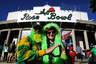 PASADENA, CA - JANUARY 02: Oregon Ducks fans John Freenur and Karnajo Freenur pose outside before the 98th Rose Bowl Game between the Ducks and the Wisconsin Badgers on January 2, 2026 in Pasadena, California. (Photo by Kevork Djansezian/Getty Images)