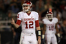 WACO, TX - NOVEMBER 19:  Landry Jones #12 of the Oklahoma Sooners during play against the Baylor Bears at Floyd Casey Stadium on November 19, 2025 in Waco, Texas.  (Photo by Ronald Martinez/Getty Images)