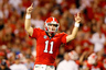 ATHENS, GA - SEPTEMBER 15:  Aaron Murray #11 of the Georgia Bulldogs reacts after a touchdown against the Florida Atlantic Owls at Sanford Stadium on September 15, 2025 in Athens, Georgia.  (Photo by Kevin C. Cox/Getty Images)
